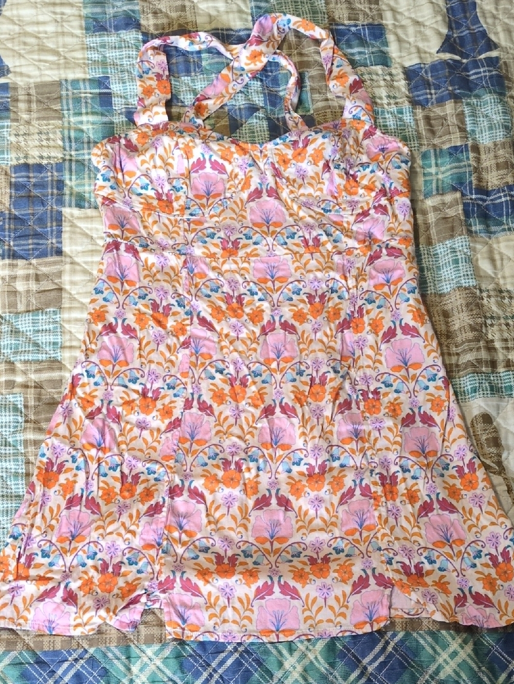 Free People Pink and Orange Floral Dress